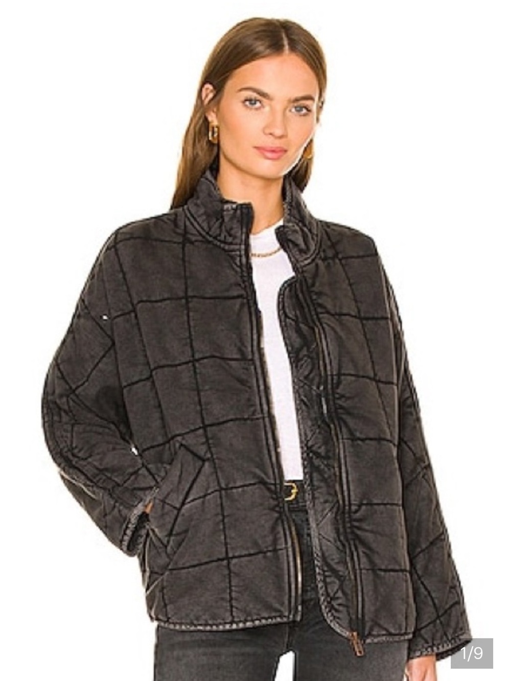Free People Quilted Dolman Jacket - Charcoal Black